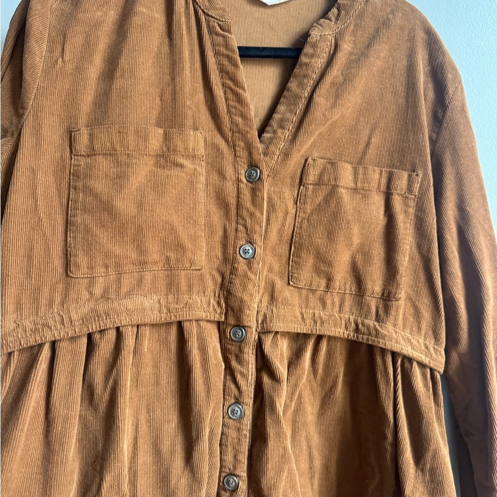 Zara Corduroy Brown Shirt Dress Babydoll Boho S Coquette Cottagecore Academia - Picture 4 of 9